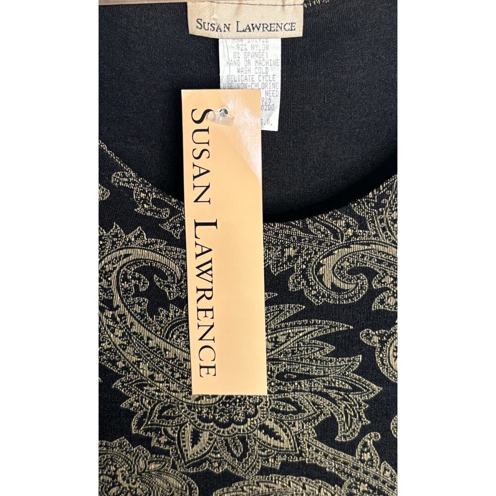 Susan Lawrence Paisley Maxi Dress Size Large Vintage Black Gold Short Sleeve NWT - Picture 4 of 6